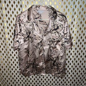 House of Harlow 1960 silky satin pajama top floral blush pink tropical pattern s